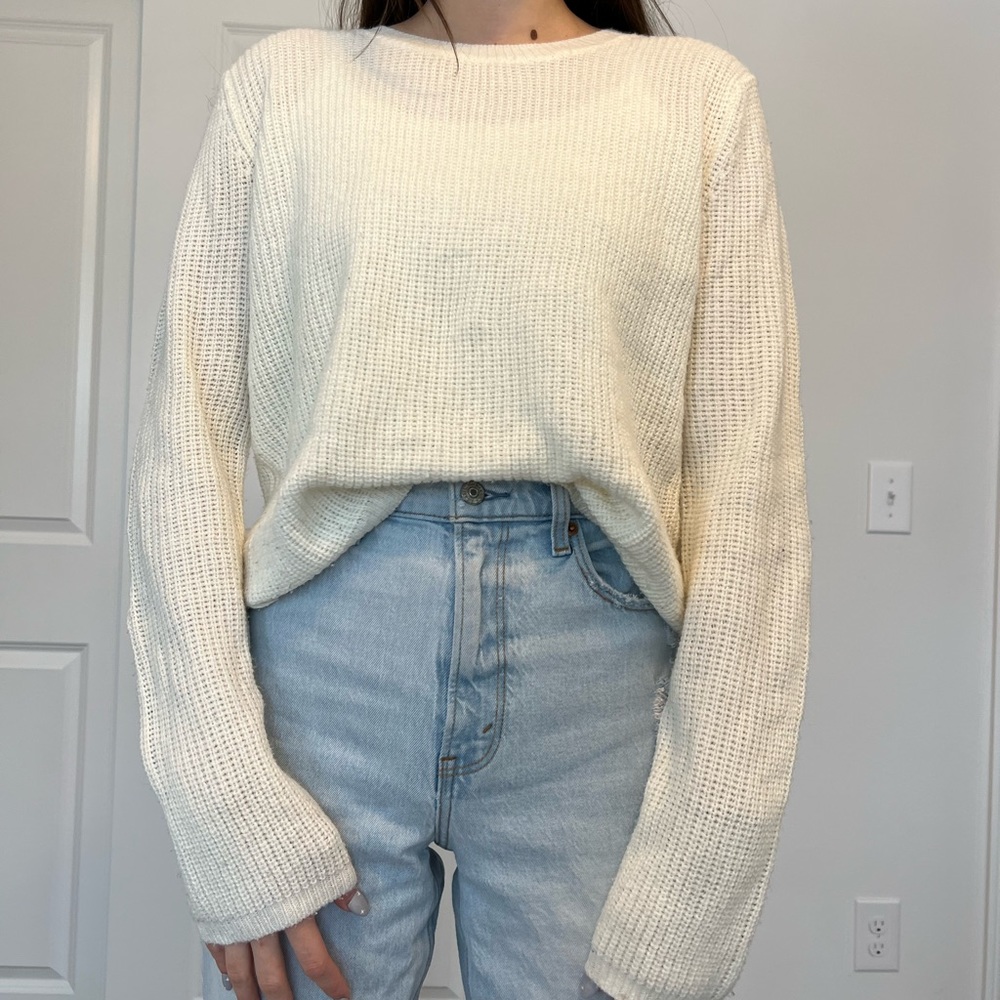 White Sweater with Crisscross Tie Back